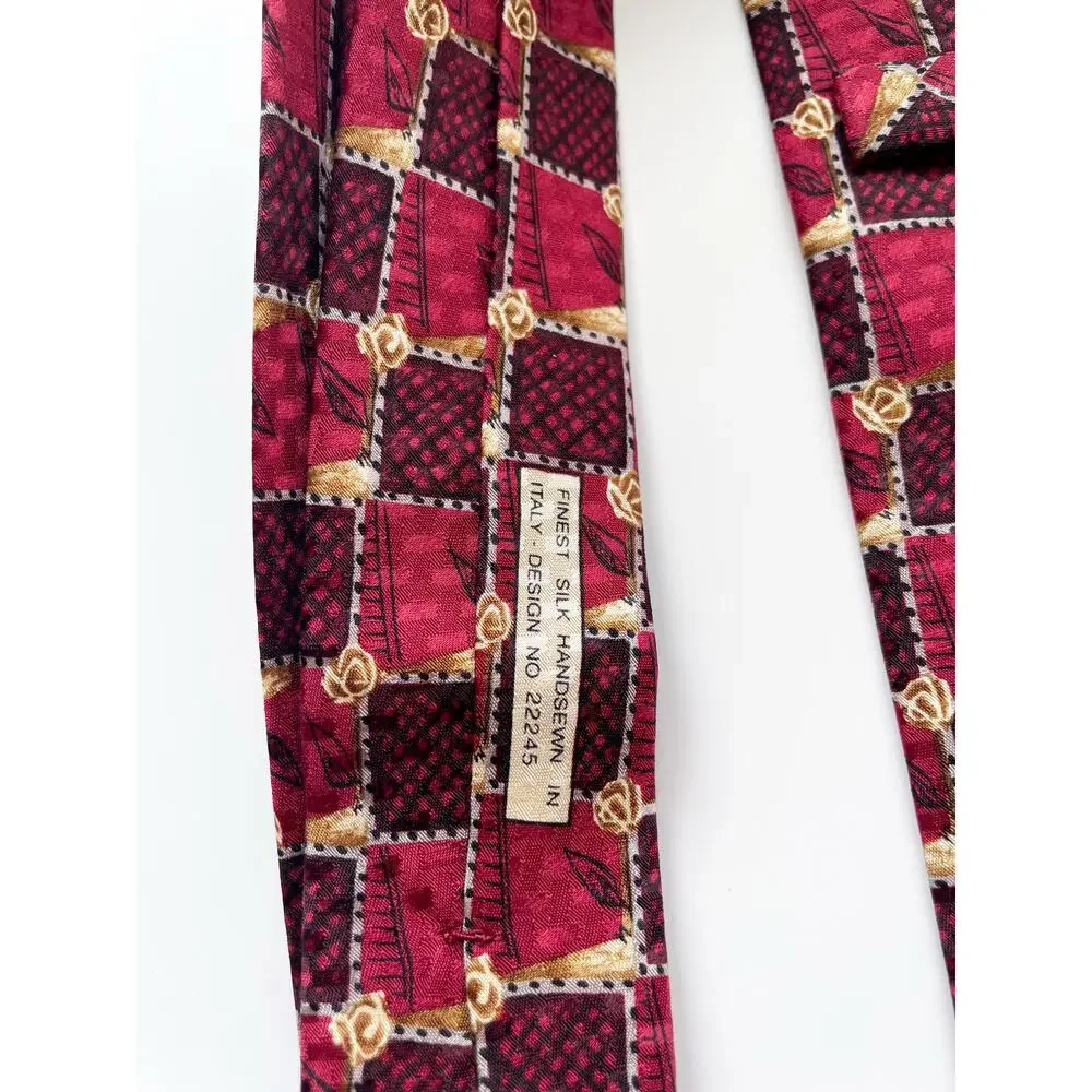 Vintage Omaggio Robert Talbott Red and Gold Abstract Silk Necktie Made in Italy